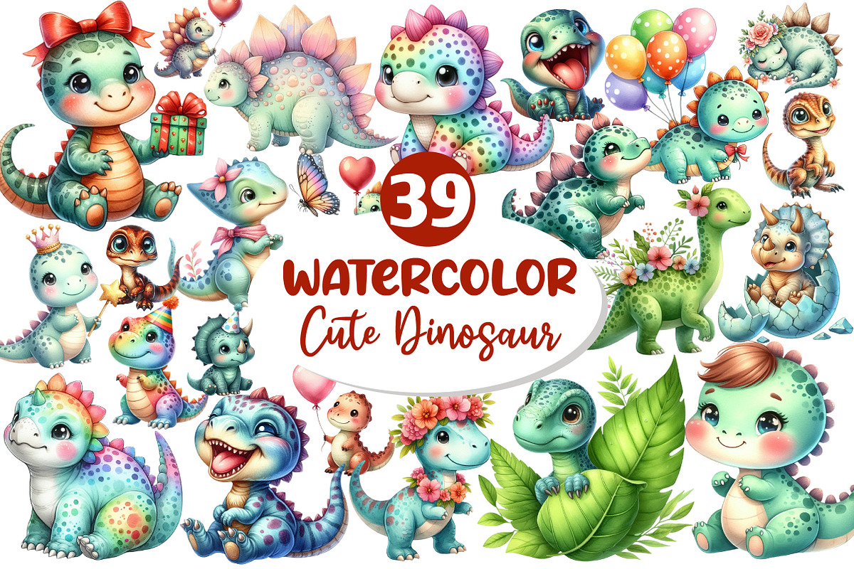 Cute Dinosaur Clipart PNG, an Illustration by Dream Creation (Photo 1 of 7)