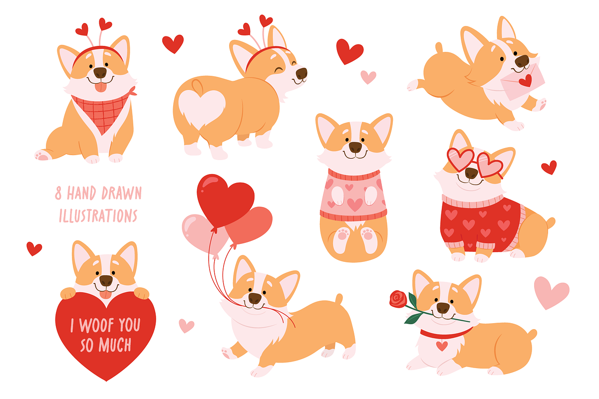 Valentine's Corgi Graphic Collection, an Animal Illustration by taraleicreative (Photo 2 of 5)