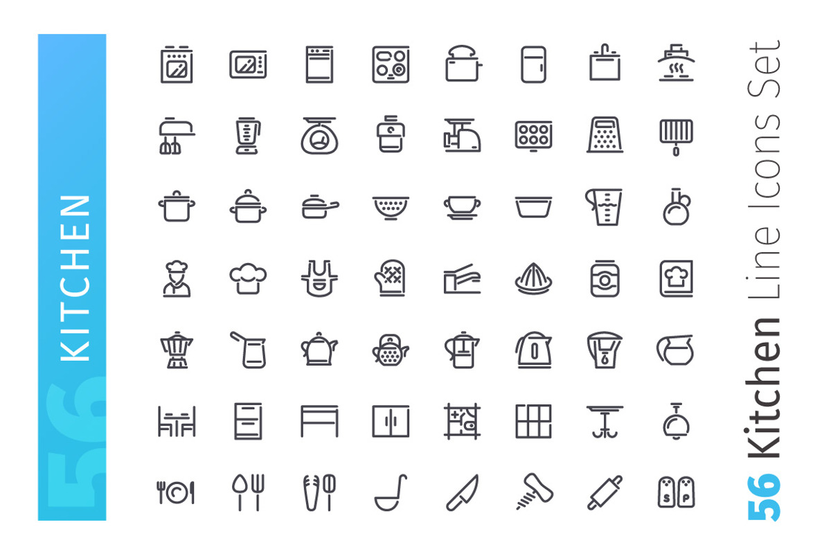 Kitchen Line Icons Set, an Outline Icon by Voysla's Shop (Photo 2 of 4)