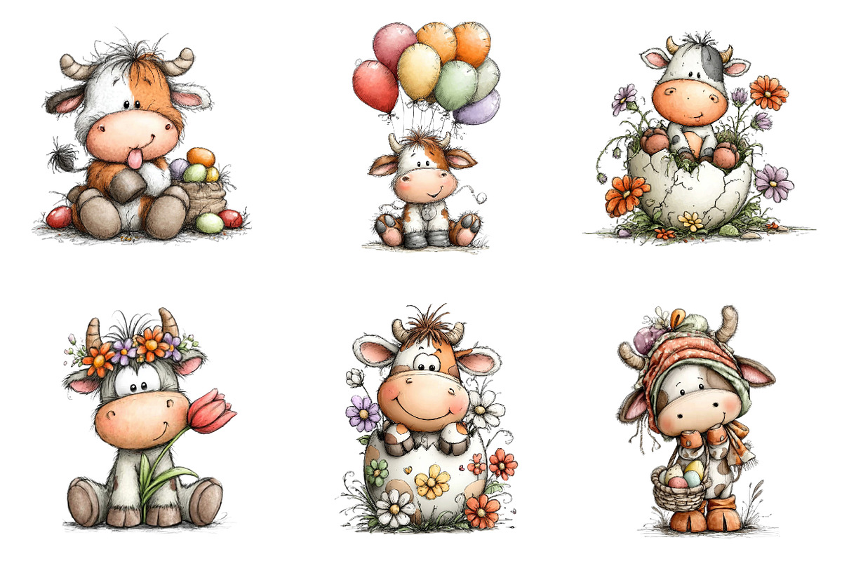 whimsical easter cow clipart, an Illustration by CreationArt (Photo 5 of 6)