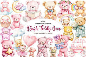 Watercolor Pink Cute Blush Teddy Bea, an Illustration by CreationArt