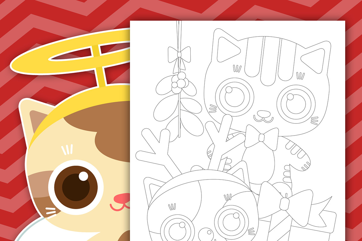 Cute Christmas Coloring Pages, a Seasonal Illustration by Cozy Cat Design