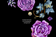Watercolor violet roses and gems, a Decorative Illustration by NataliMiasStore (Thumbnail 2 of 5)