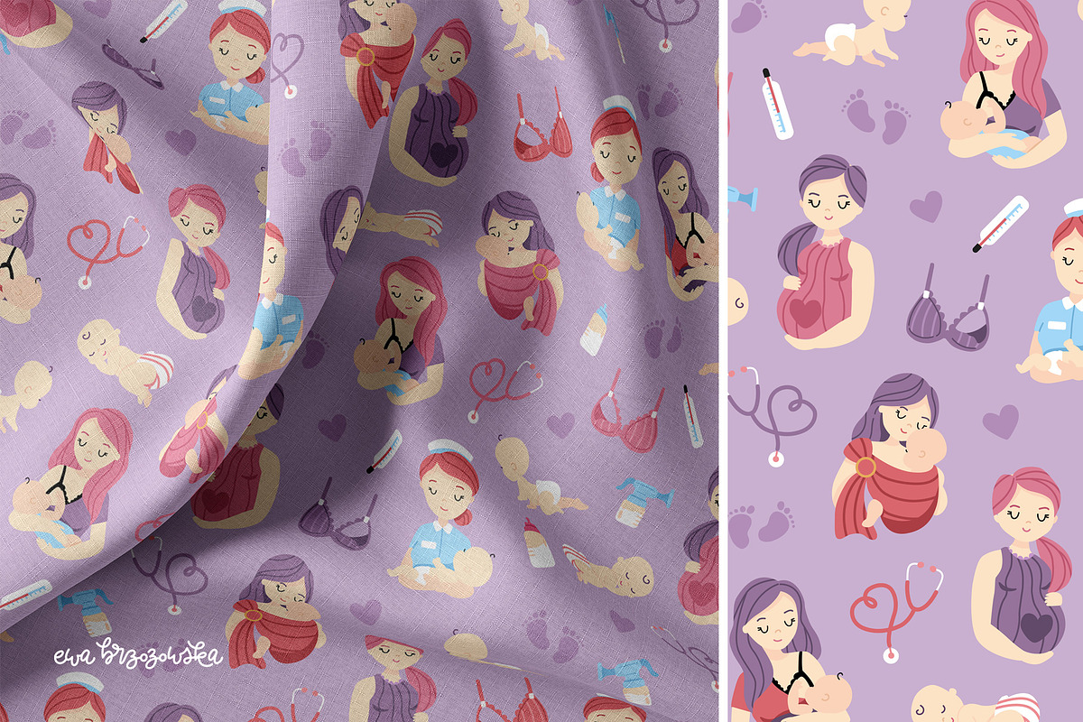 Mom and baby - pattern & cliparts, a Healthcare Illustration by Brzozowska (Photo 7 of 9)