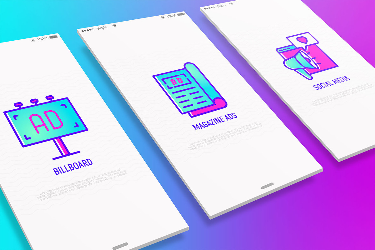 Advertising | 16 Thin Line Icons Set, an Outline Icon by Alex Blogoodf (Photo 2 of 7)