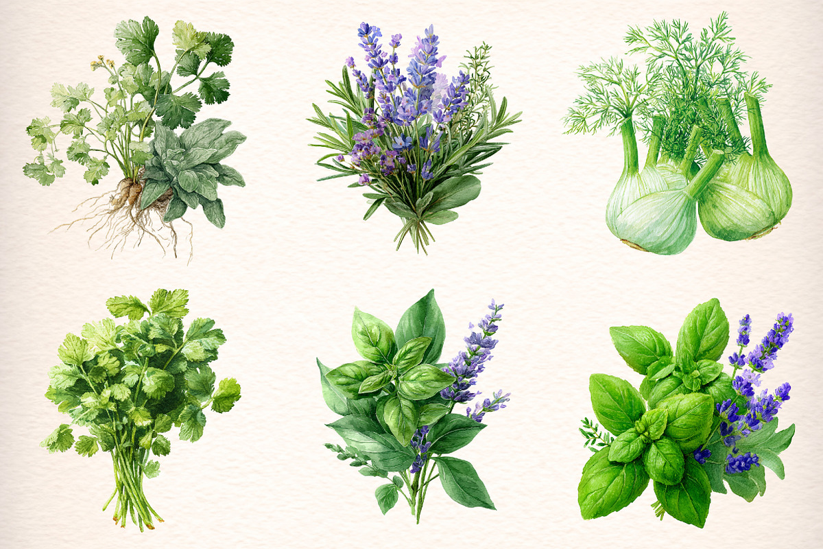 Watercolor Herbs Clipart, an Object Illustration by Digital Artistic99 (Photo 3 of 11)