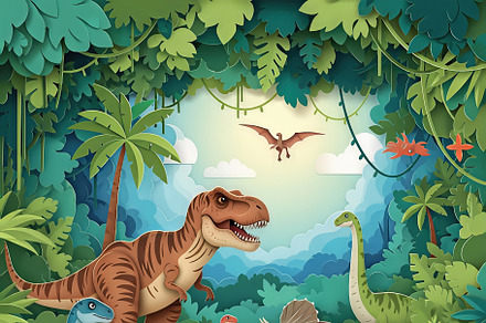 Dino Adventure Paper Cut, a Decorative Illustration by Virgo Studio