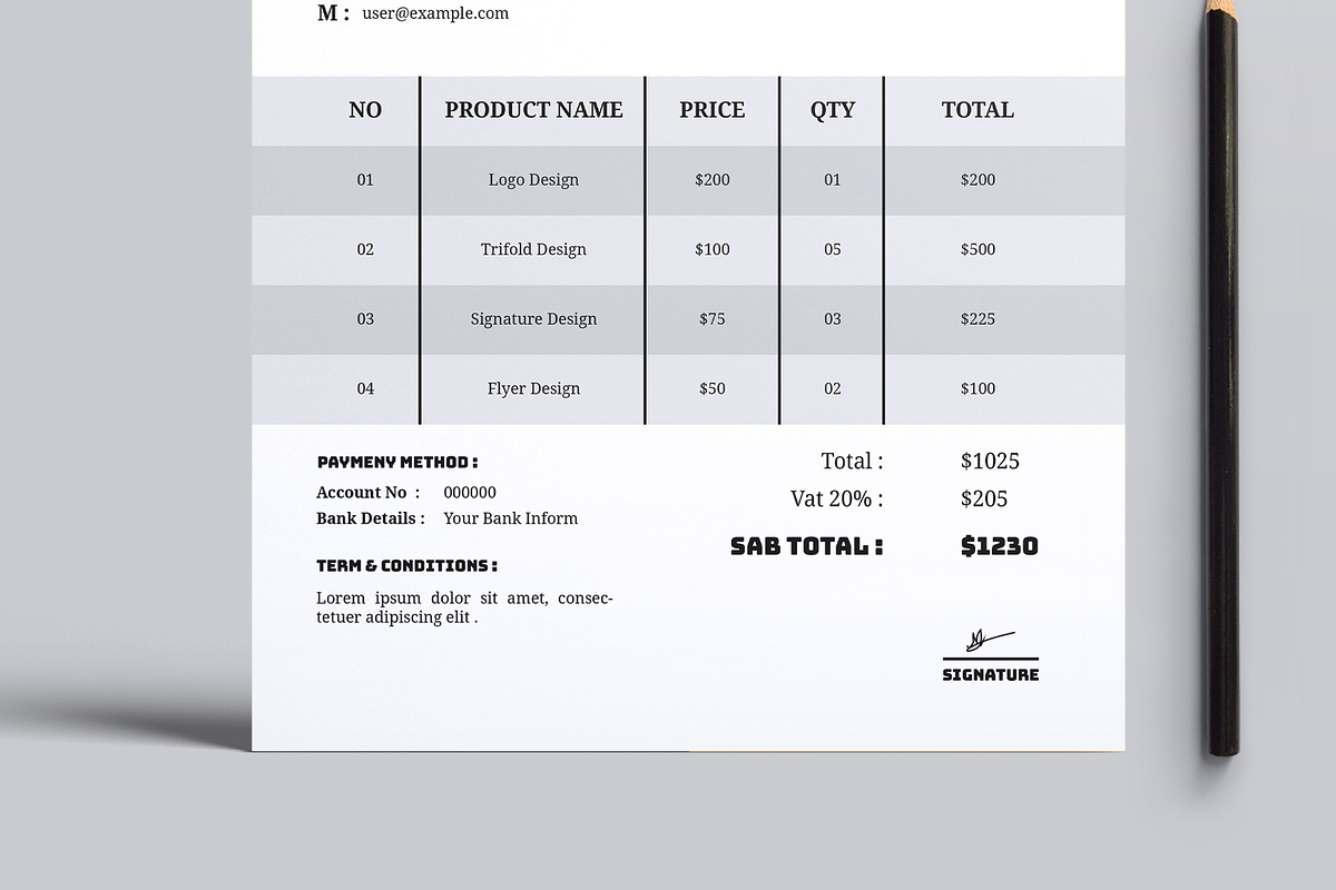 Simple Invoice Layout, a Stationery Template by MightyDesign (Photo 3 of 8)