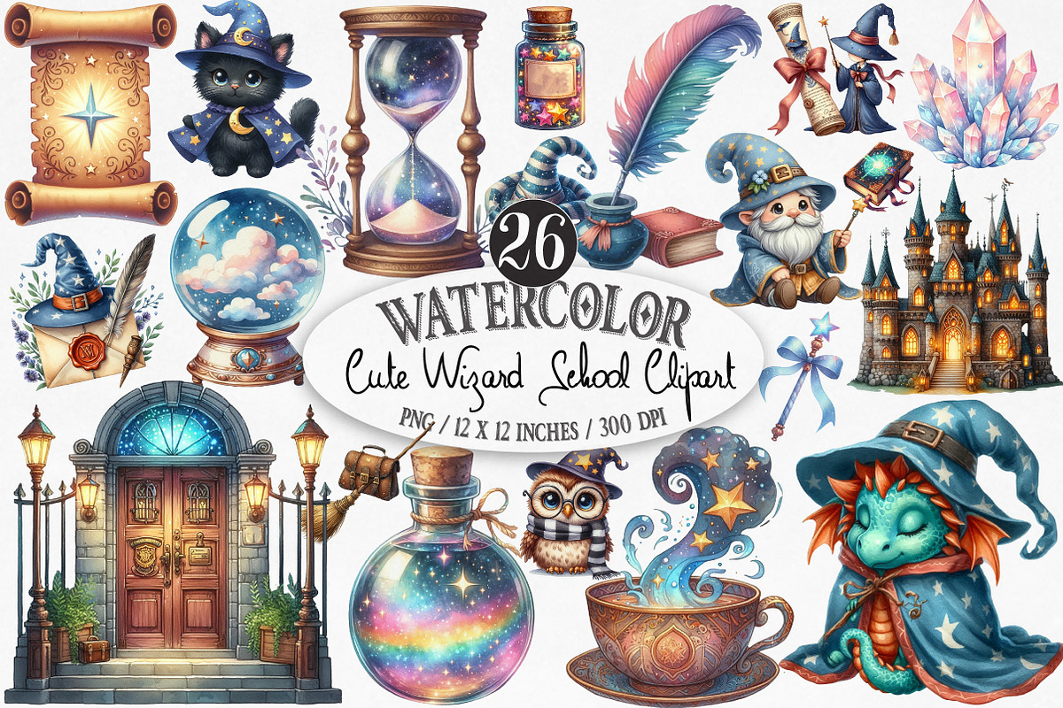 Cute Wizard School Clipart, an Illustration by Designking (Photo 1 of 4)
