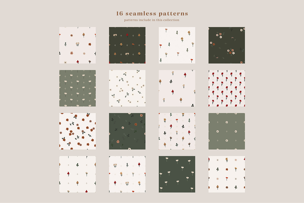 Mathilda Seamless Floral Patterns, a Pattern Graphic by Emilie Cliche (Photo 2 of 9)