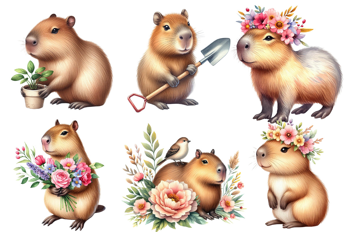 Capybara  Watercolor Clipart, an Illustration by Designworld (Photo 3 of 5)