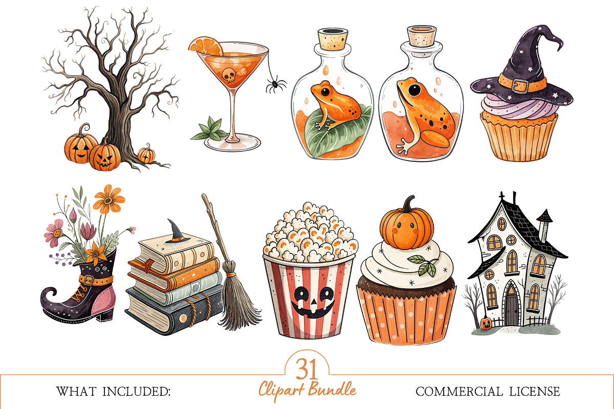 Watercolor Halloween PNG, a Decorative Illustration by MockupWizard (Photo 3 of 5)