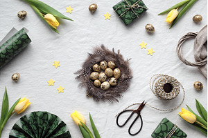 Easter nest with quail eggs, a Holiday Photo by tilialucida