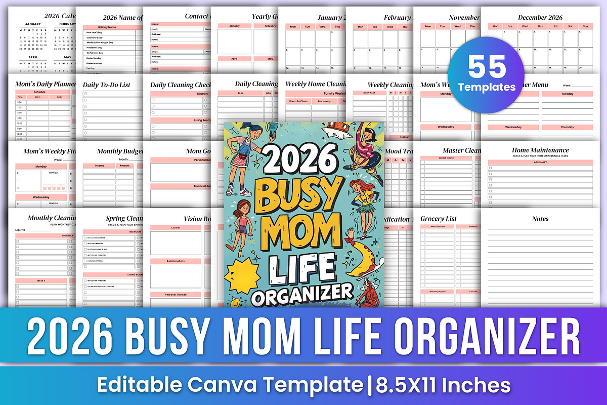 2026 Busy Mom Life Organizer Canva, a Stationery Template by Mustafiz (Photo 1 of 7)