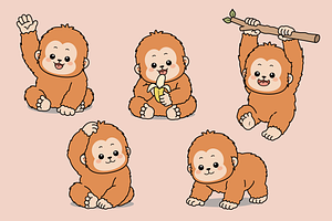 Baby Orangutan Set Collection, an Animal Illustration by Artpon Illustration