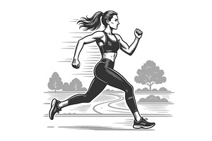 Woman Running Fast Outdoor Fitness, a Sport Illustration by AlexArt