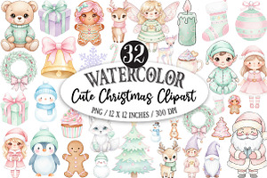 Cute Christmas Clipart, an Illustration by Designking
