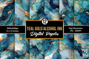 Teal Gold Alcohol Ink Background, a Pattern Graphic by Creative Store