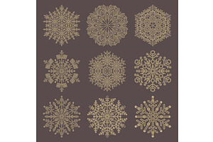 Set of Round Vector Snowflakes, an Outline Icon by FineArtStudio