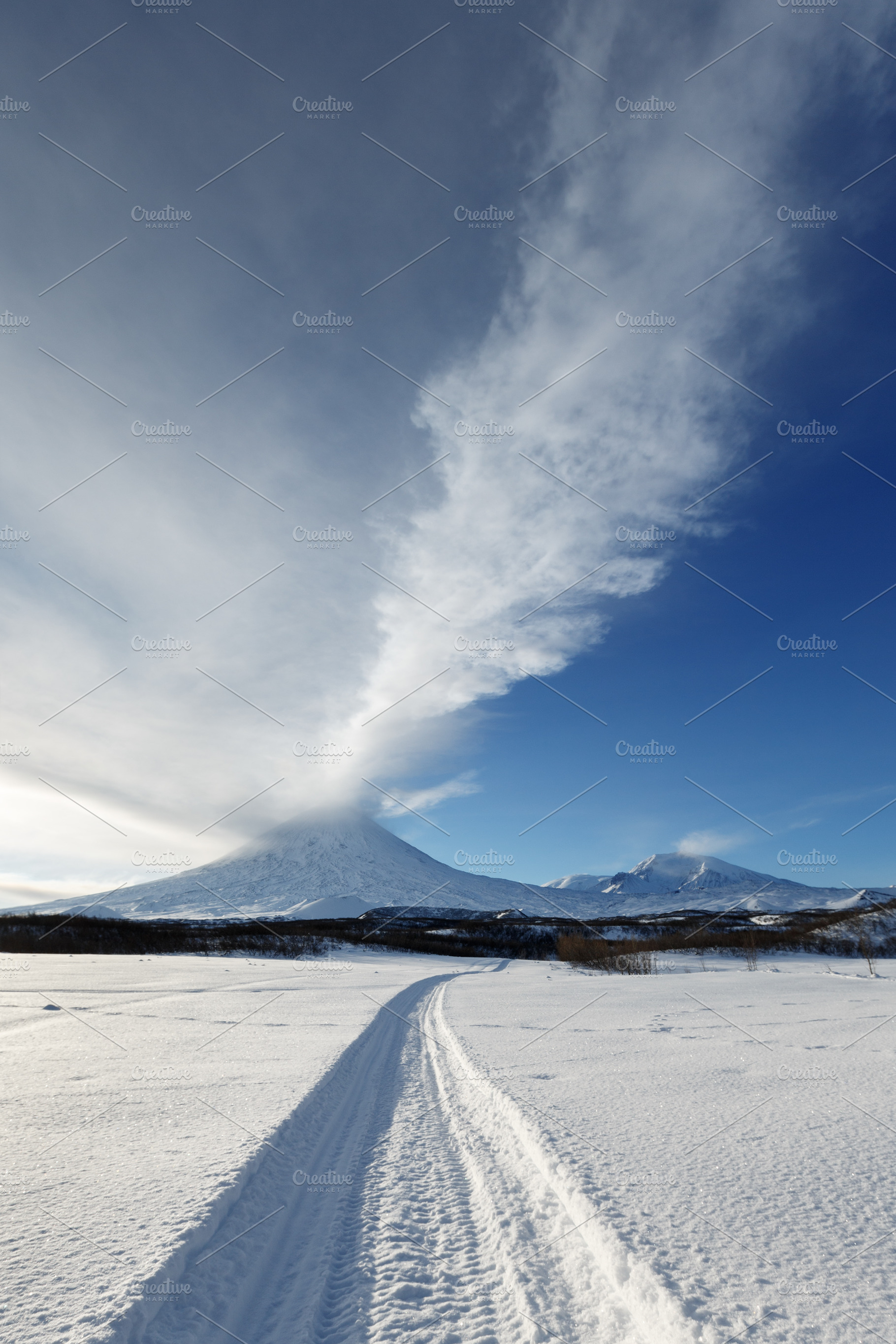 Snowmobile track to eruption volcano, a Nature Photo by Alexander-Piragis