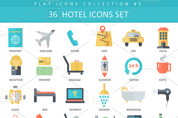 36 Hotel Color Flat Icons Set