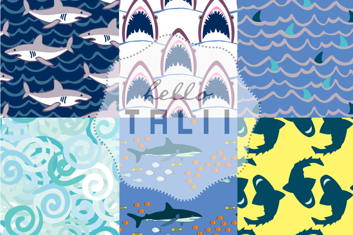 Sharks Digital Paper, a Pattern Graphic by Hello Talii (Photo 2 of 3)