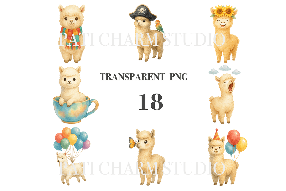 18 Alpaca Clipart, an Animal Illustration by Pati Charm Studio (Photo 3 of 8)