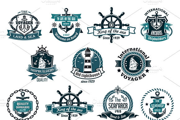 Dark blue nautical labels and icons preview 2