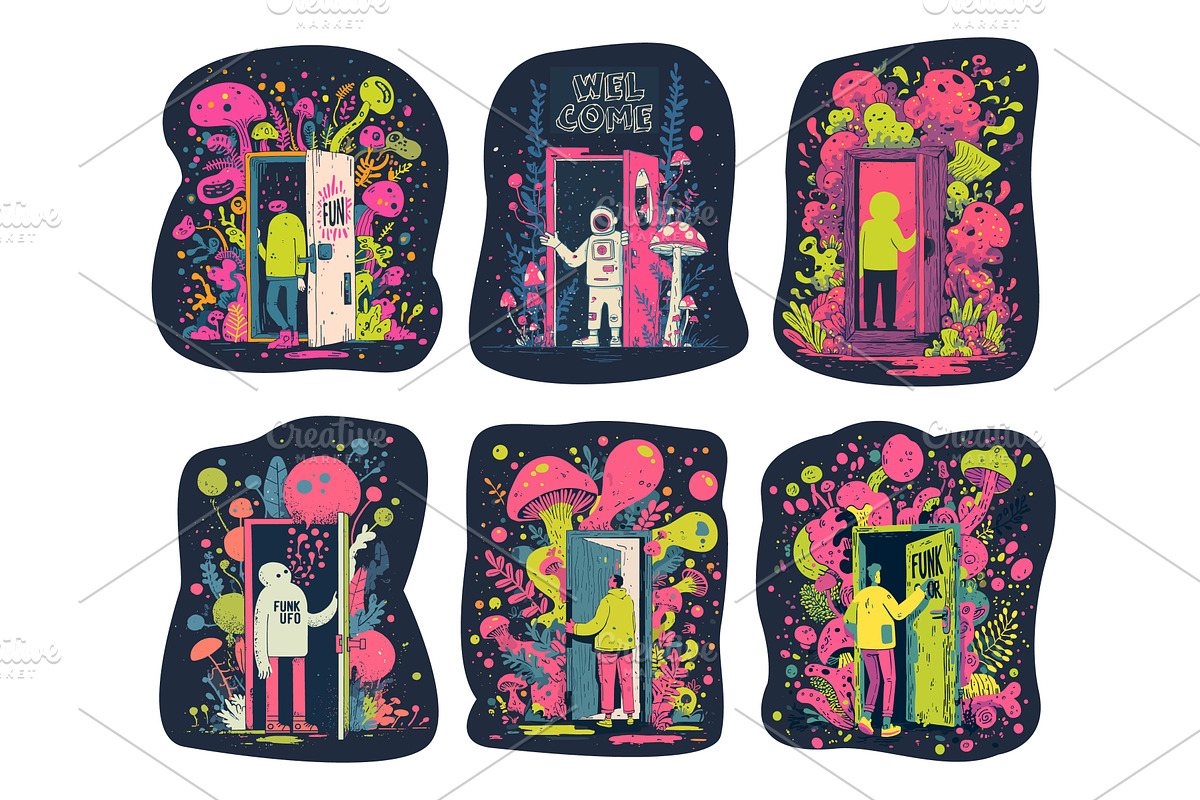 Psychedelic trip stickers. Hippie, an Object Illustration by Stock-Smart-Start