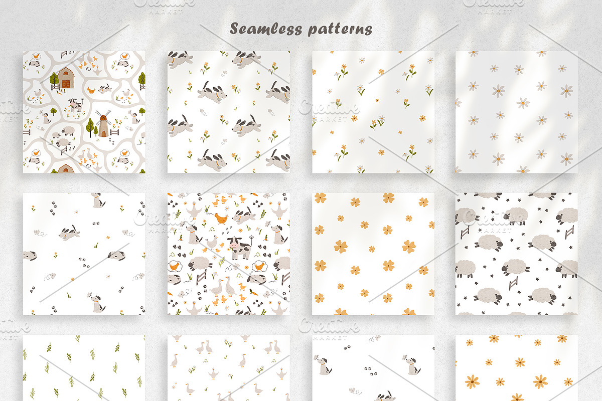 Cute Farm animal clipart and pattern, an Animal Illustration by Daryartsy (Photo 3 of 9)