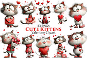 Watercolor Cute Valentines Kittens, an Illustration by Pixels.Craft (Thumbnail 1 of 5)