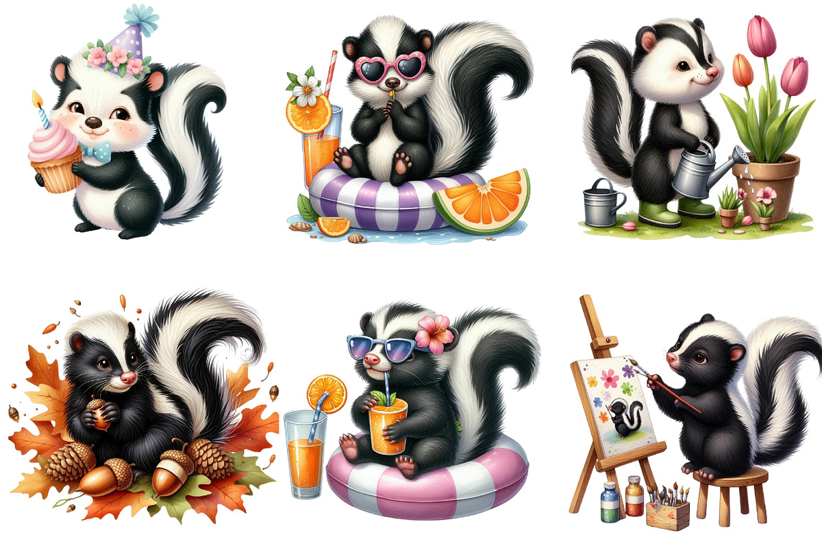 Watercolor Cute Skunk Clipart, an Illustration by DreamArtGraphic (Photo 3 of 5)