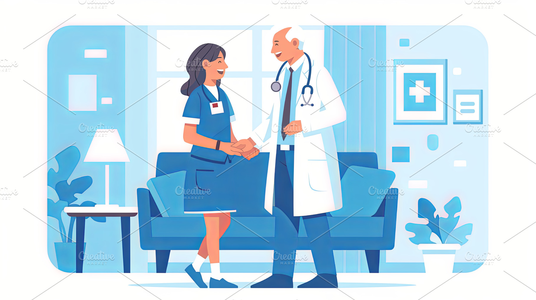 Doctor and nurse handshake in modern clinic illustrating medical teamwork, a Photo by AS photostudio