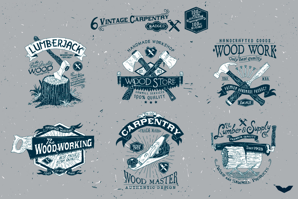 6 Vintage Carpentry Badges, a Branding & Logo Template by PaperBat (Photo 2 of 5)