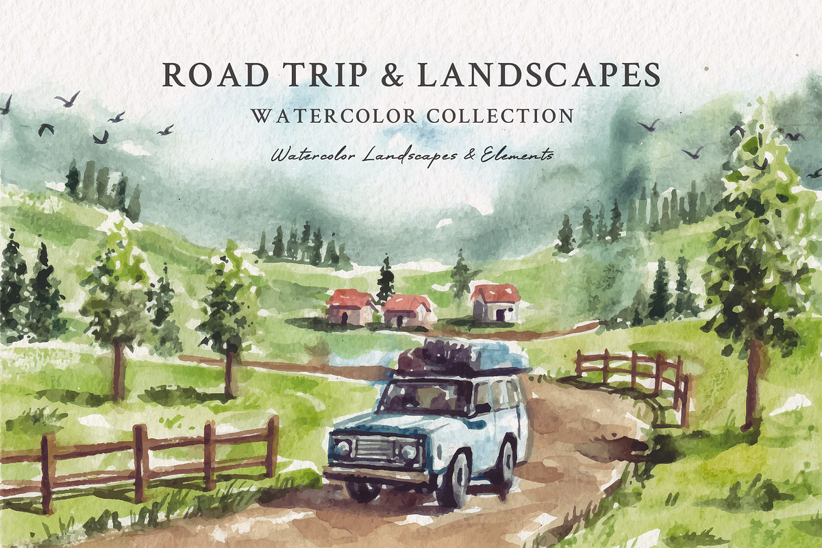 Watercolor Road Trip & Landscapes, an Illustration by Yorda Studio (Photo 1 of 11)