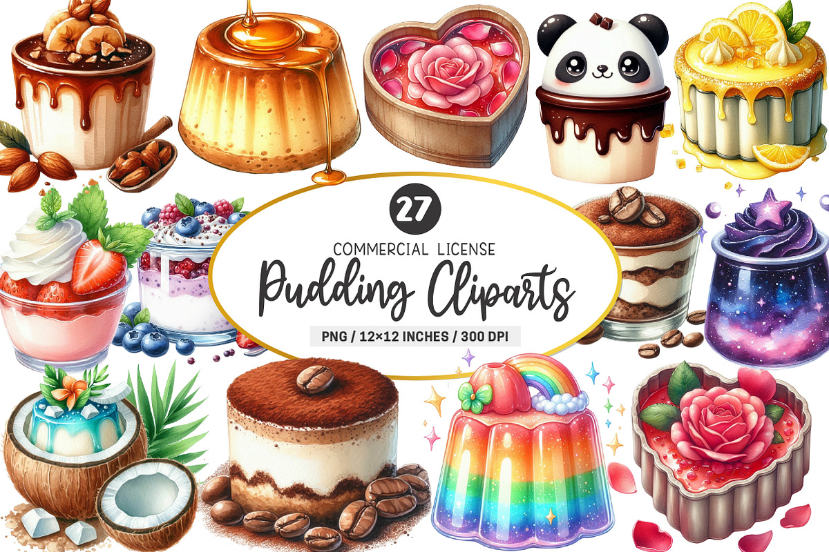 Pudding Watercolor Clipart, an Illustration by SinaCreation (Photo 1 of 5)