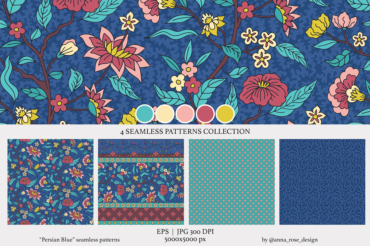 Persian Blue Chintz Floral Patterns, a Pattern Graphic by Rose Design (Photo 3 of 7)