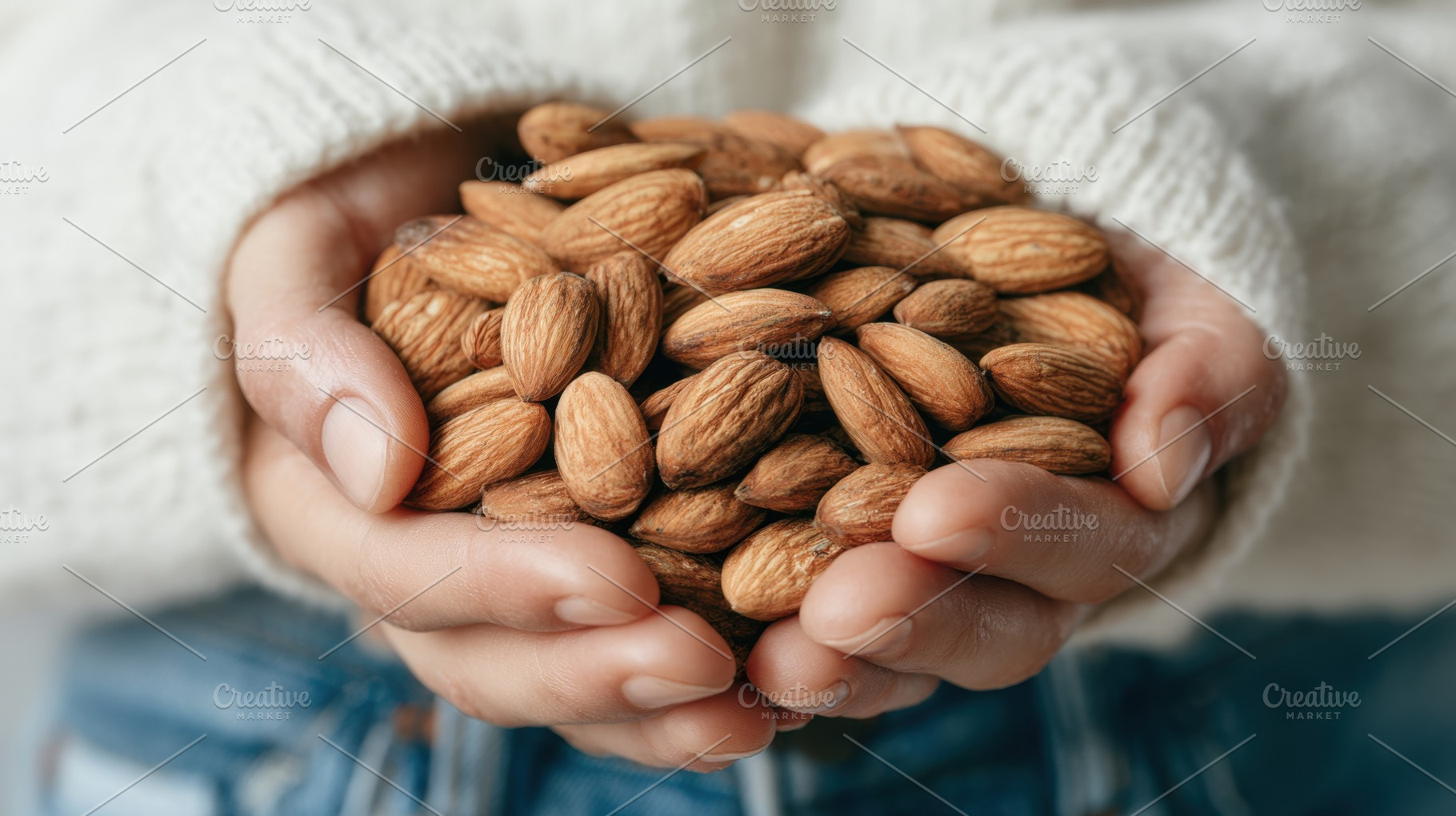Hands with a pile of almonds, a Photo by Beautiful things