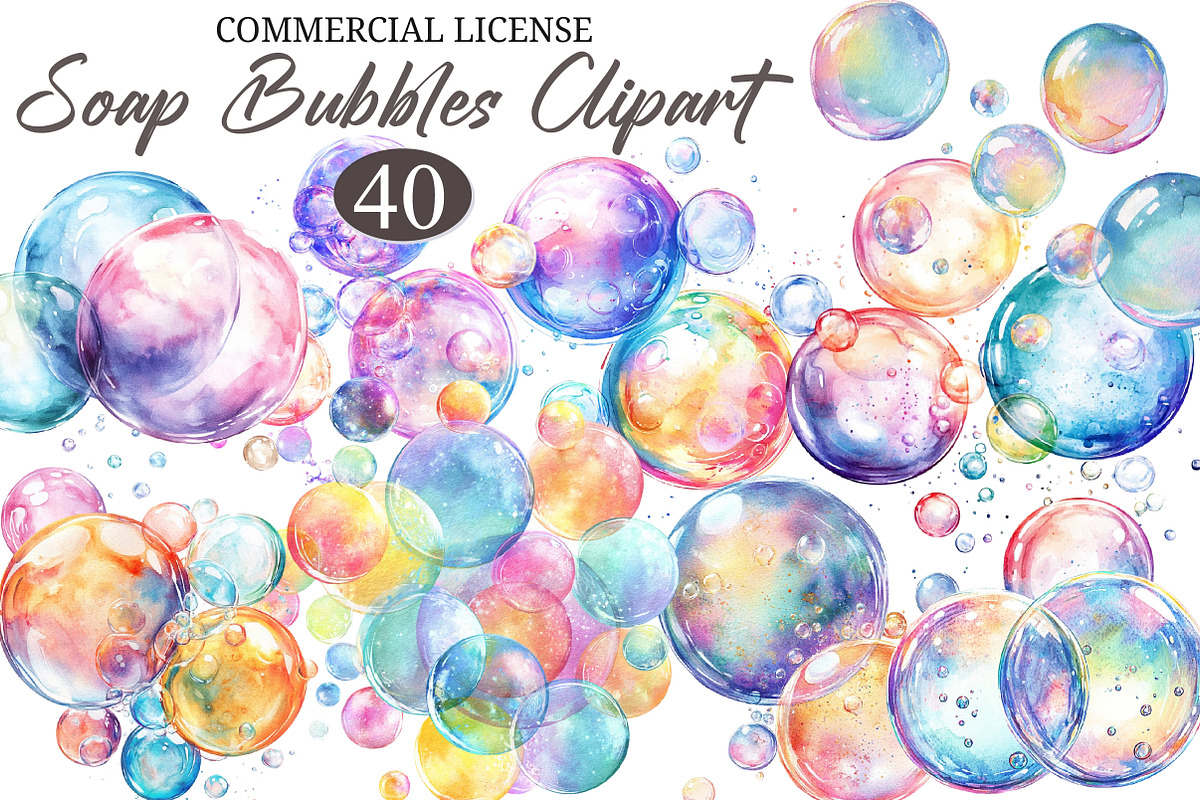 Watercolor Soap Bubbles Clipart, a Decorative Illustration by designcity5 (Photo 1 of 5)