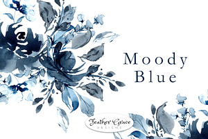 Blue Indigo Watercolor Flowers