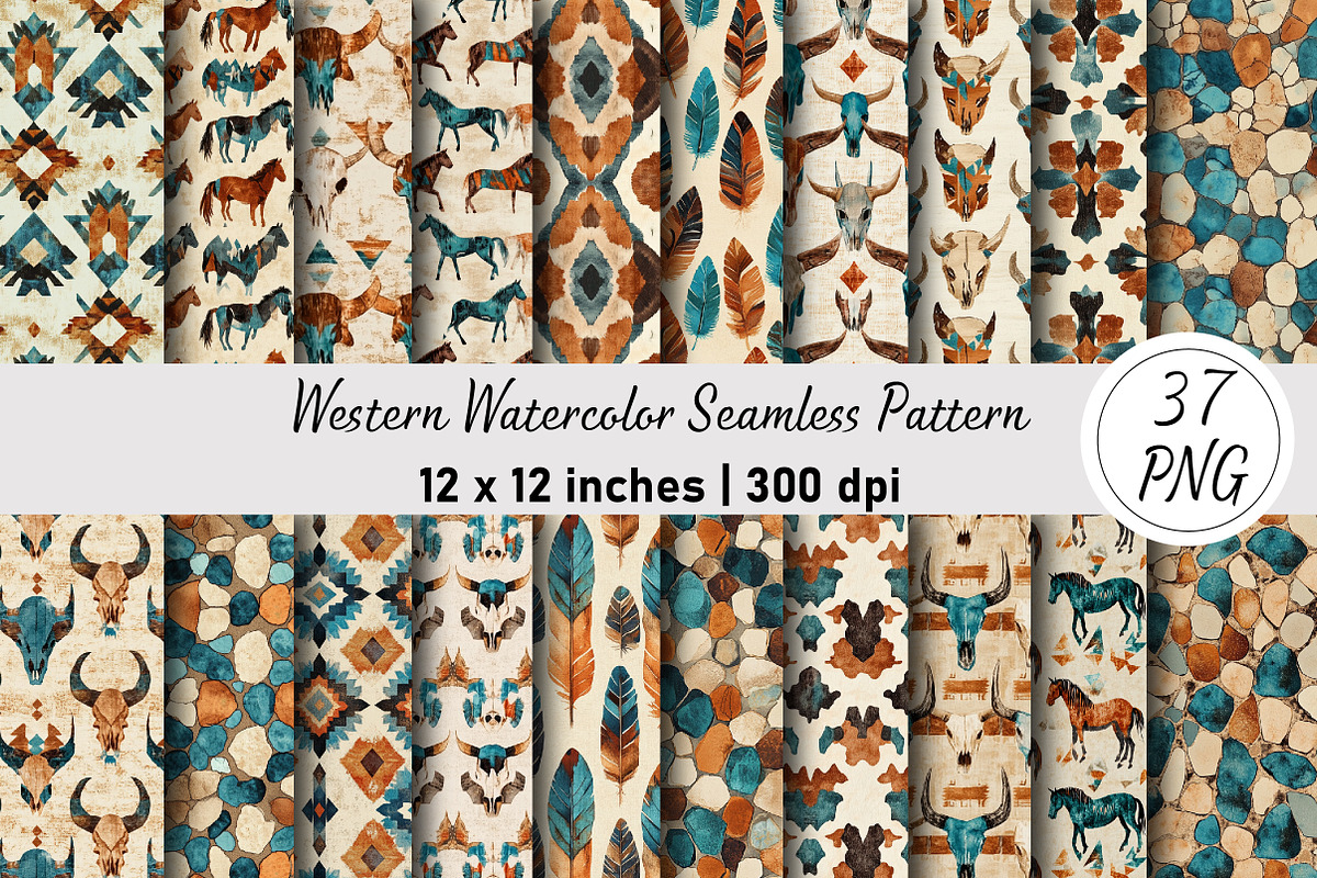 Western Watercolor Seamless Pattern, a Pattern Graphic by Digital Artistic99 (Photo 1 of 8)