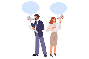 Man and woman with megaphone. People, a Person Illustration by Vectorbuum
