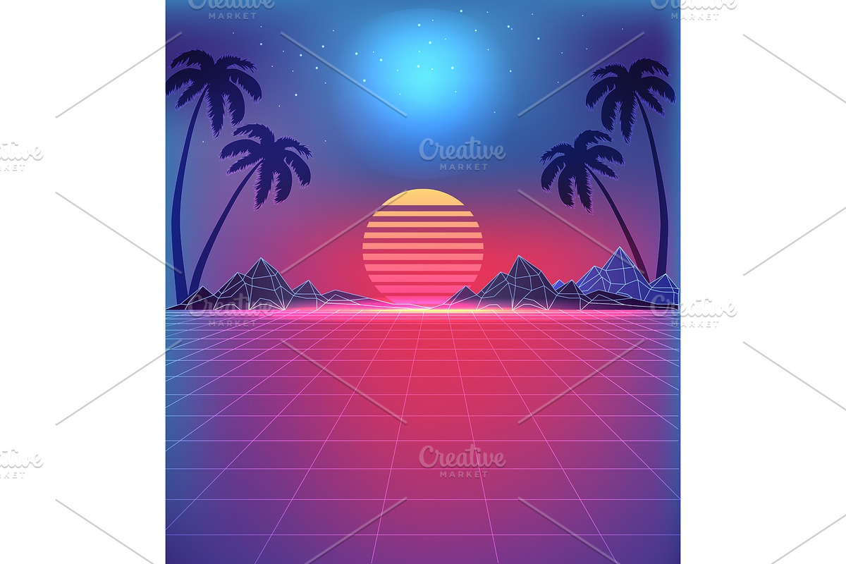 80s Style Landscape with Grid, a Decorative Illustration by robuart