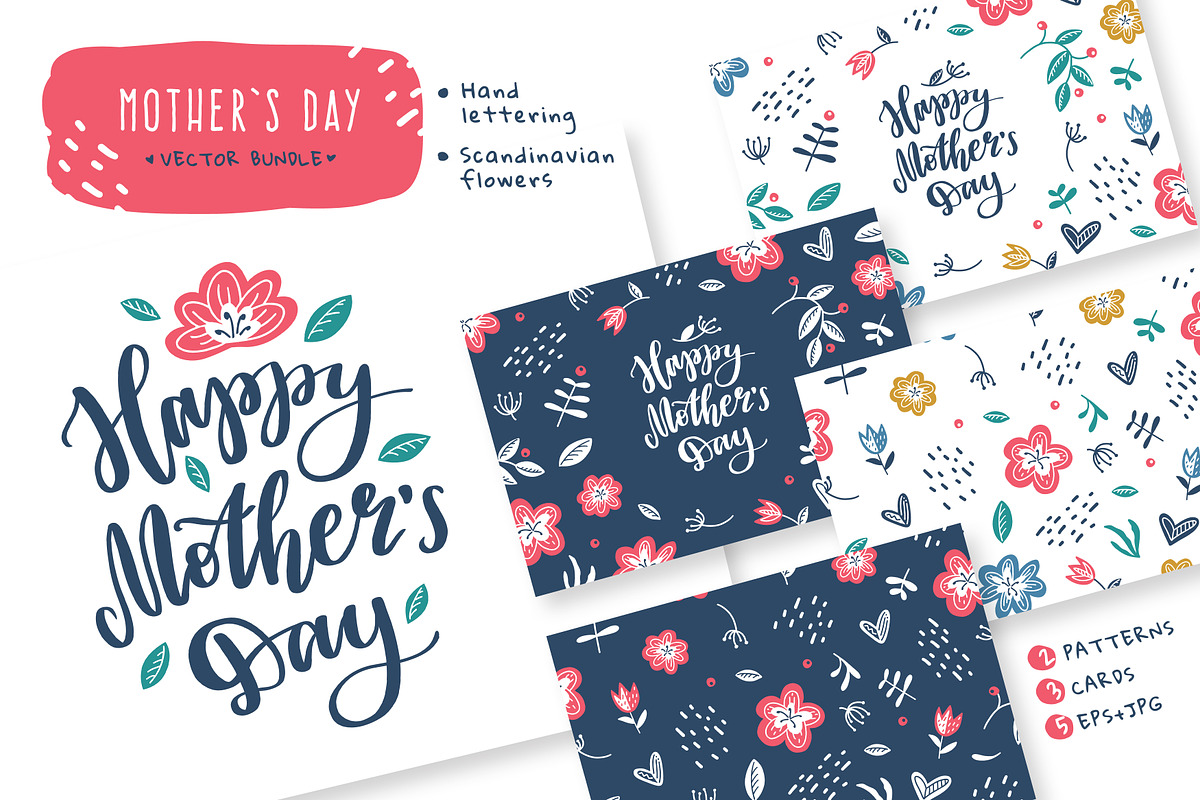 Happy Mother's Day cards & patterns, a Texture Illustration by redcollegiya design (Photo 1 of 8)