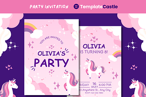 Unicorn Birthday Party Invitation, a Design Template by TemplateCastleStore