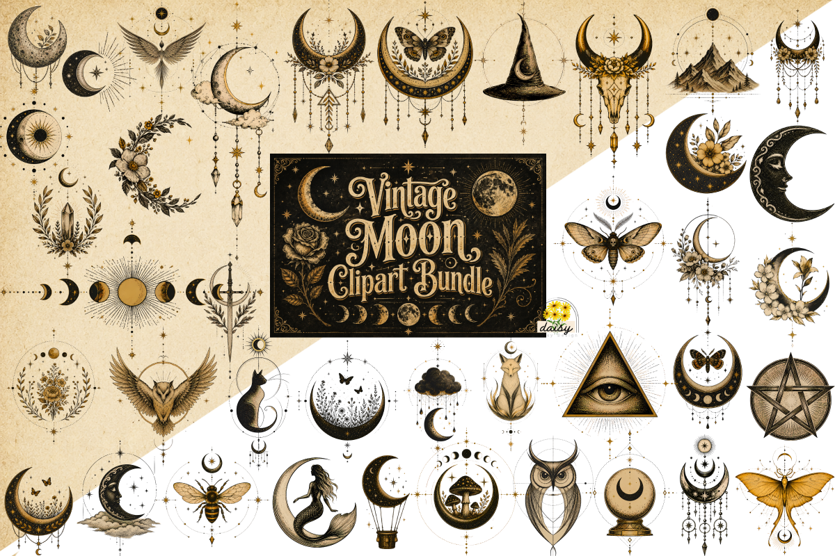 Retro Vintage Moon Clipart Bundle, an Object Graphic by Daisy Design (Photo 4 of 12)