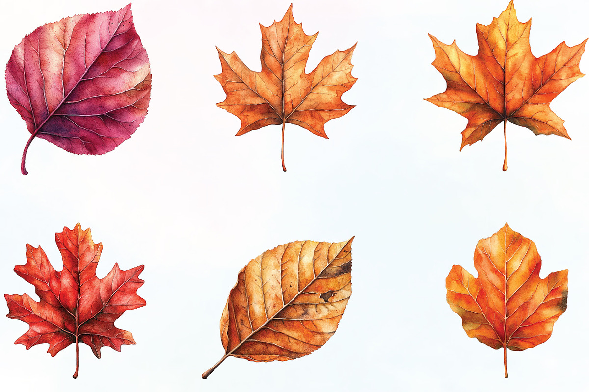 Watercolor Autumn Leaf Clipart, an Illustration by CraftArtStudio (Photo 3 of 6)