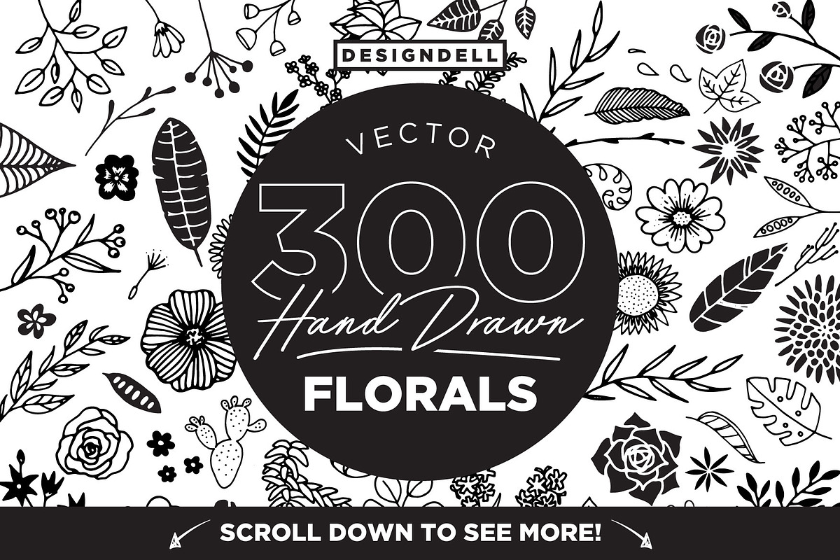 300 Hand Drawn Florals, an Illustration by Designdell (Photo 1 of 7)