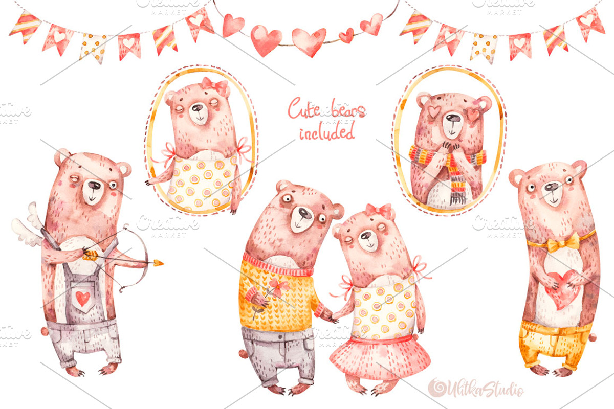 Cozy Valentines Day. Lovely bears, an Animal Illustration by UlitkaStudio (Photo 7 of 20)
