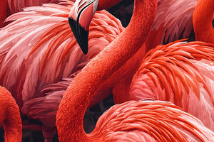 Group of vibrant pink flamingos with rich feather details in a c, an Animal Photo by José Manuel Gelpi